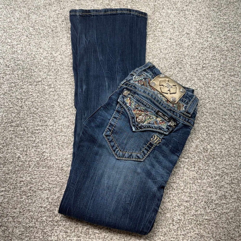Women's Miss Me Medium Wash Blue Signature Boot Embroidered Jeans Size 26x31